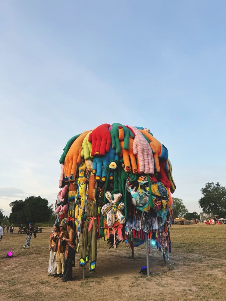 A knitted art installation at a festival