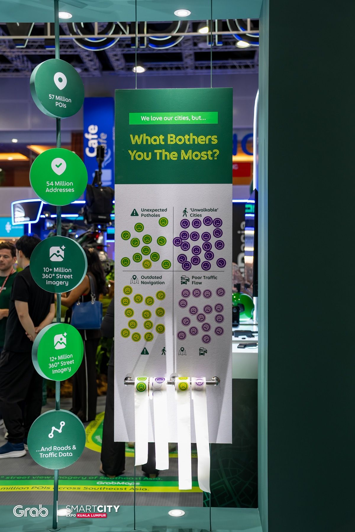 An interactive poll wall asking visitors what bothers them most on the road