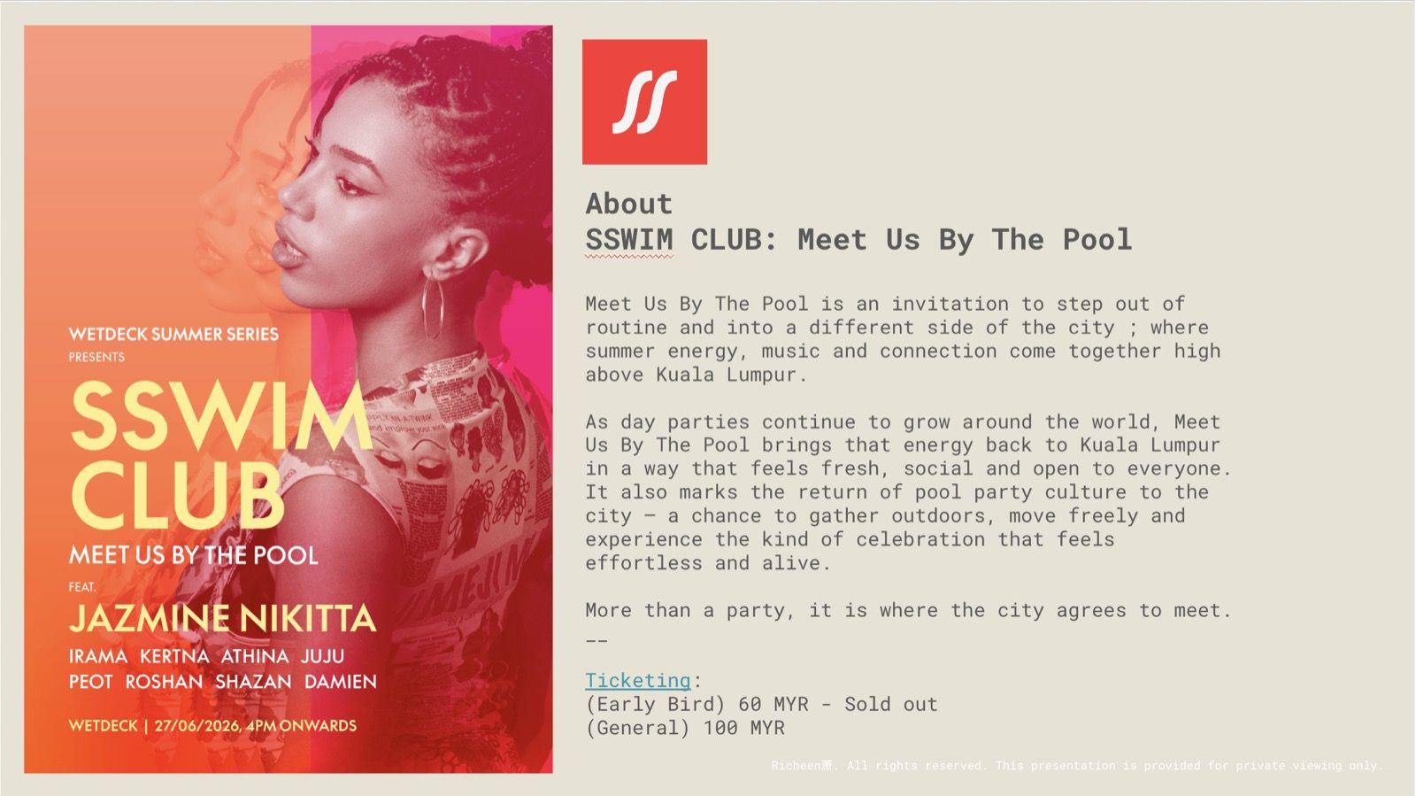 Proposal slide introducing Swwim Club